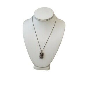 Sterling Silver 925 Filigree Pendant Open Scroll Work Red Stone Necklace